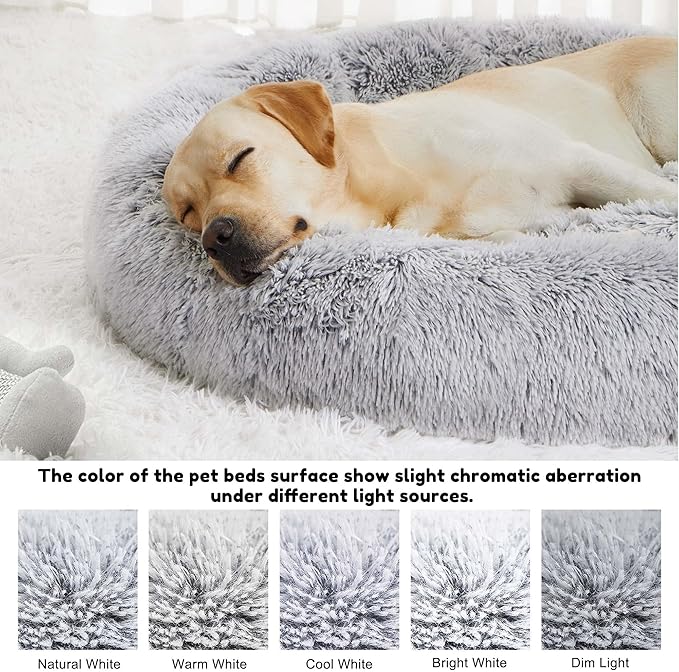 Calming Dog Bed & Cat Bed, Anti-Anxiety Donut Dog Cuddler Bed, Warming Cozy Soft Dog Round Bed, Fluffy Faux Fur Plush Dog Cat Cushion Bed for Small Medium Dogs and Cats (20"/24"/27"/30")
