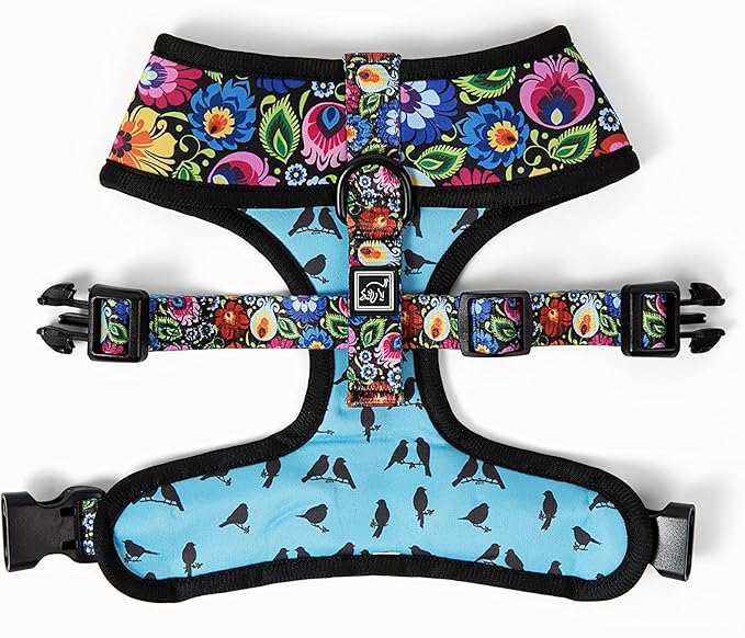 Lucky Love Dog, Soft Reversible Harness Vests, Vivid Floral Dog Vest Harness for Small Female Dogs, Stylish Dog Accessory, (Blackbird, Small)