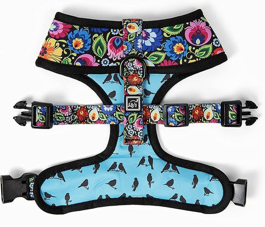 Lucky Love Dog, Soft Reversible Harness Vests, Vivid Floral Dog Vest Harness for Small Female Dogs, Stylish Dog Accessory, (Blackbird, Small)
