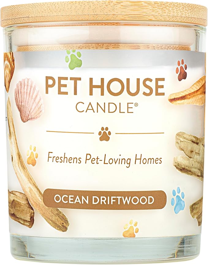 Pet House 9 oz Ocean Driftwood Scented Pet Odor Candle, Clean Burning, Long Lasting, Plant Based Spring, Summer Scented Soy Candle, 60 Hour Burn Time
