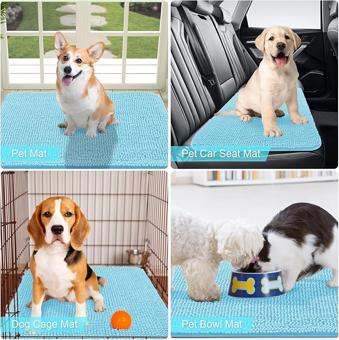 OLANLY Dog Door Mat for Muddy Paws 36x24, Absorbs Moisture and Dirt, Absorbent Non-Slip Washable Mat, Quick Dry Chenille, Mud Mat for Dogs, Entry Indoor Door Mat for Inside Floor, Blue