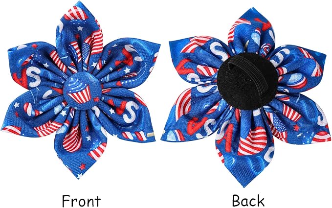 Lionet Paws Patriotic Female Dog Collar with Flower, 4th of July, Soft and Comfortable Adjustable American Flag Collar for Large Dogs, Neck 16-24 inches