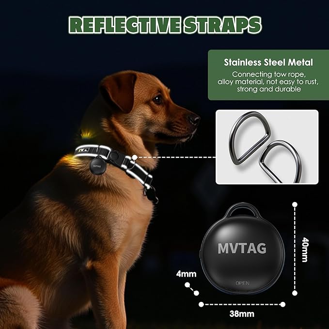 Dog Collar with Tracker GPS - Unlimited Range/Tracking Device/Lost Mode for Dogs Adjustable Size Smart Collar Set - Works with Apple Find My (iOS only)
