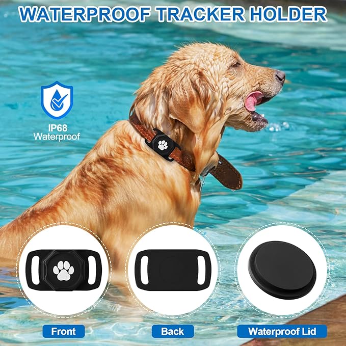 Smart Pet Tracker for Collar - Dog Tracker Pet Location Tracker with Holder, No Monthly Fee, Compatible with Apple Airtag Find My (iOS Only), Anti-Lost Tracking Device for Pets, Luggage, Bag Straps