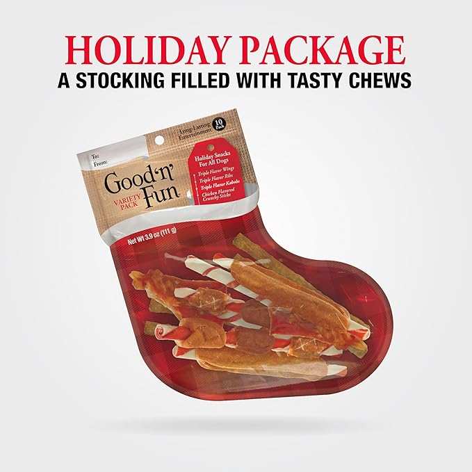Good 'n' Fun Holiday Chews, Treat Your Dog to Fun Shaped Long Lasting Chews, Made Ingredients