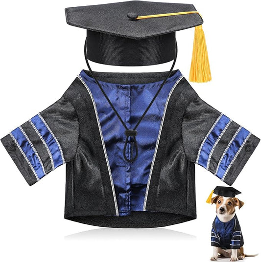 Geyoga Dog Cat Graduation Cap and Gown Set 2025 Washable Dog Costume Puppy Black Graduation Hat with Tassel Pet Holiday Party Costume Accessory(L)