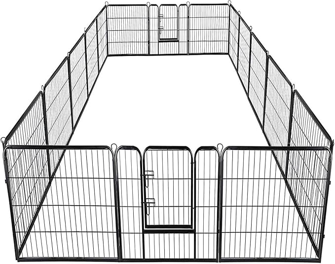 Giantex 40inch 16 Panel Pet Playpen with Door, Foldable Dog Exercise Pen, 13ft x 8ft Configurable Freestanding Cat Duck Chicken Rabbit Fence, Outdoor & Outdoor, Metal Pet Exercise Fence Barrier Kennel