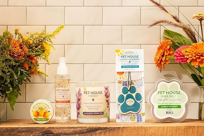 One Fur All Pet House Value Pack, Plant-Based Scented Soy Candles, Room Spray and Car Air Freshener, Cat and Dog Friendly, Pet Odor Candles for Home, Pumpkin Spice