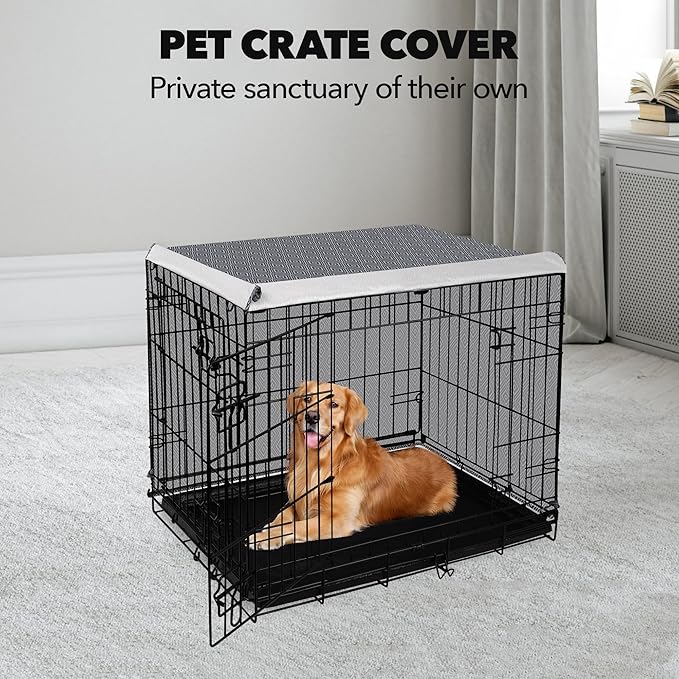 PetPrime Breathable Polyester Indoor Dog Crate Kennel Cover Durable Double Door Fit for 24-48 inches Wire Dog Crate Dog-Cover Only 24inch(24"x18"x19")