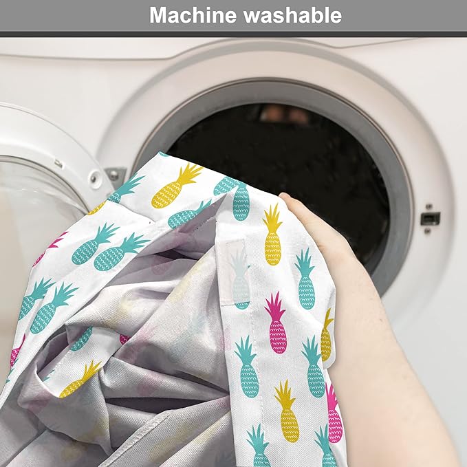 Lunarable Yellow Pineapple Dog Crate Cover, Rhythmic Ananas Fruits in Colorful Design Summer Tropical Concept, Easy to Use Pet Kennel Cover for Medium Large Dogs, 36 Inch, Turquoise Hot Pink