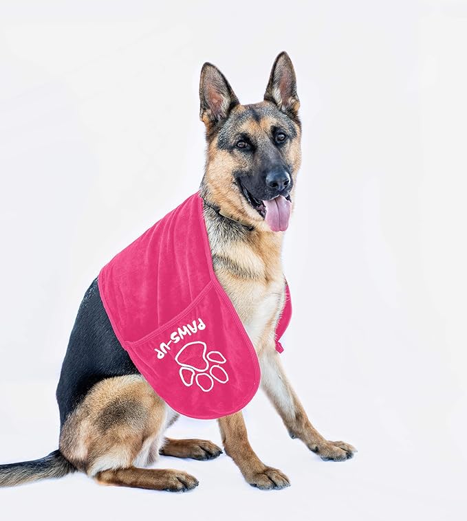 XL Paw Cleaning Towel for Dogs removes mud Dirt Grass Sand allergens Machine Washable Microfiber Also Great for a Quick Dry Puppy Bath Towel with Two Hand Pockets. 34” X 10” XL (Pink)