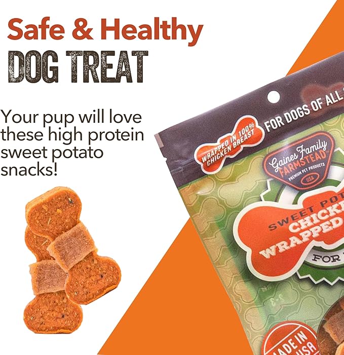 Gaines Family Farmstead Sweet Potato Chicken Wrapped Dog Bones, All Natural, Grain Free, Dog Treats for All Ages & Breeds, Great for Training and Rewards, Made in USA, 8 Ounce Bag