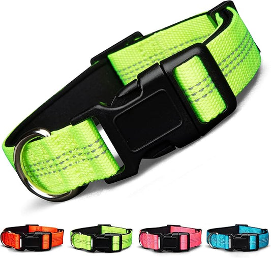 BLAZIN 'Color Me Happy!' Reflective Dog Collar for Day and Night - Adjustable Soft Neoprene Padded Dog Collar in 4 Vibrant Colors - Keeps Dogs Safe and Stylish - for Every Day Use (Large, Yellow)
