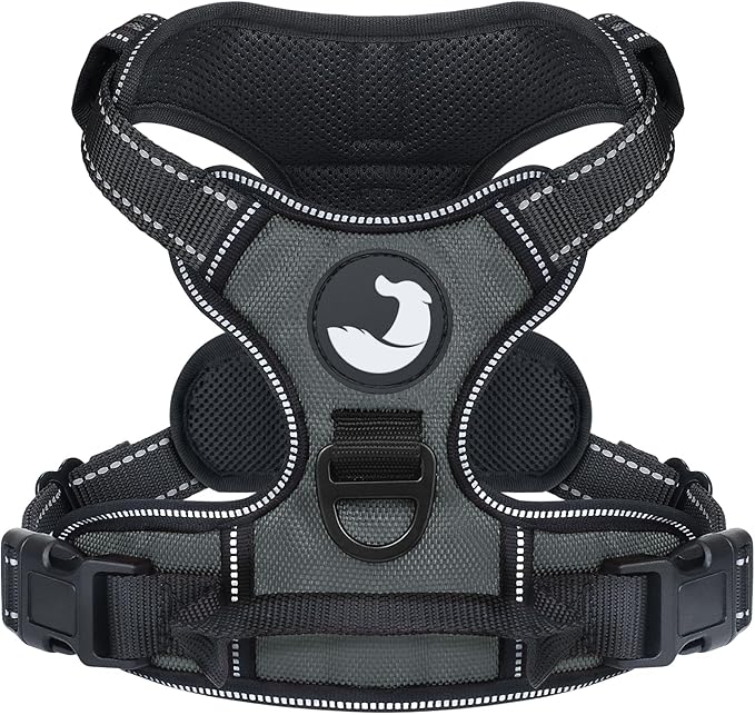 Joytale No Pull Dog Harness Medium Sized Dog, Reflective Pet Vest with Front Clip, Adjustable Soft Padded Harnesses with Easy Control Handle for Training and Walking, Gray, M