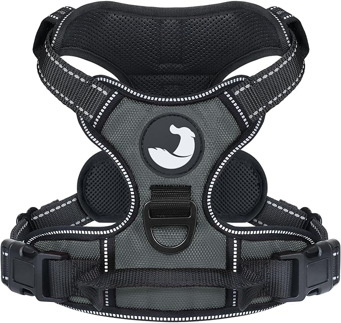 Joytale No Pull Dog Harness for Extra Large Dogs, Reflective Pet Vest with Front Clip, Adjustable Soft Padded Harnesses with Easy Control Handle for Training and Walking, Gray, XL