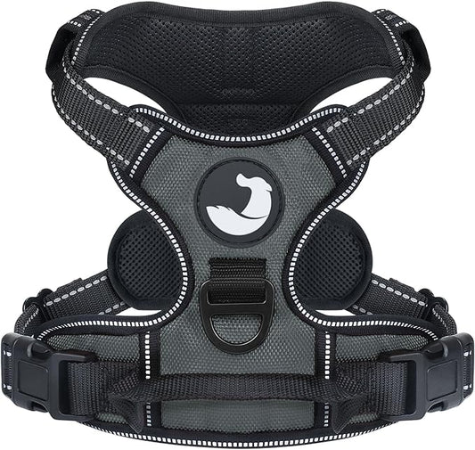 Joytale No Pull Dog Harness for Extra Large Dogs, Reflective Pet Vest with Front Clip, Adjustable Soft Padded Harnesses with Easy Control Handle for Training and Walking, Gray, XL