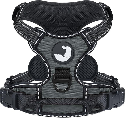 Joytale No Pull Dog Harness for Large Dogs, Reflective Pet Vest with Front Clip, Adjustable Soft Padded Harnesses with Easy Control Handle for Training and Walking, Gray, L