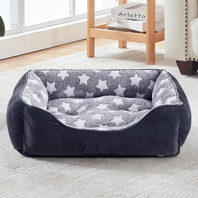 GASUR Rectangle Dog Bed for Large Dogs, Cozy Washable Bed Orthopedic Dog Sofa Bed, Durable Pet Cuddler Anti-Slip Bottom, Soft Calming Sleeping Puppy Warming Puppy Bed (L (35"x 25"x 9"), Black)