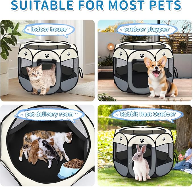 Dog Play Pen Portable Cat House Easy Assemble Pet Indoor/Outdoor Security Cage Grey-L