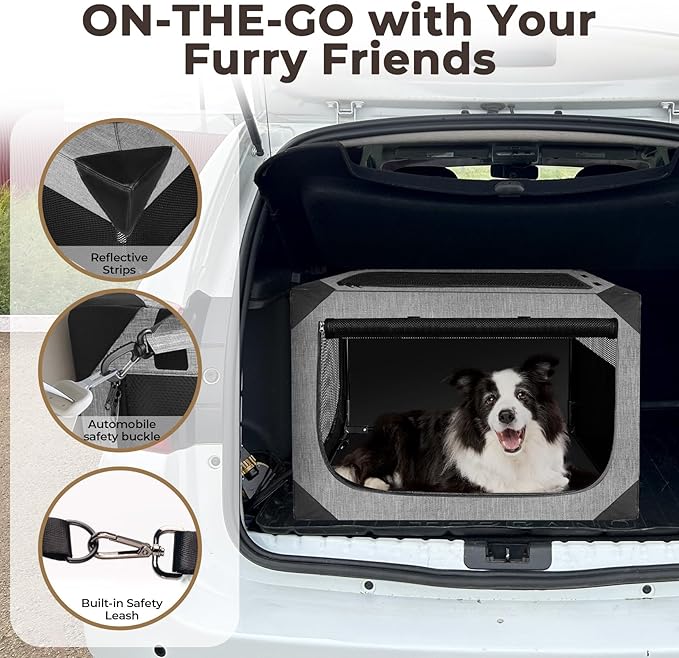 Dog Crates,Collapsible Soft Travel Crate for Medium Dogs (3 Year Warranty), Indoor & Outdoor Portable Pet Kennel with Chew Proof Mesh Door (30" L x 21" W x 21" H, Dark Gray) ﻿