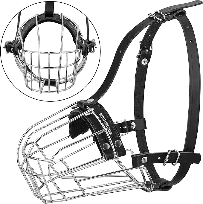 BRONZEDOG Dog Muzzle Wire Basket Metal Mask for Small, Medium and Large Dogs, Breathable, Dog can Drink, Adjustable, Padded, Training, Prevents Biting (Size 4: Pitbull & Amstaff)