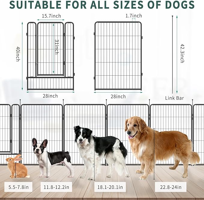 Musen Dog Playpen Indoor Outdoor, 8 Panels Dog Pen 40" Height Dog Fence Exercise Pen with Doors for Large/Medium/Small Dogs, Portable Pet Playpen for Yard, RV, Camping