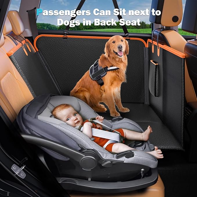 Back Seat Extender for Dogs, Dog Car Seat Cover for Back Seat Hard Bottom Holds 400LBS, Backseat Dog Cover Bed PU Leather-Waterproof Anti-Scratch, Dog Hammock for Car SUV Protector with Dog Seat Belt