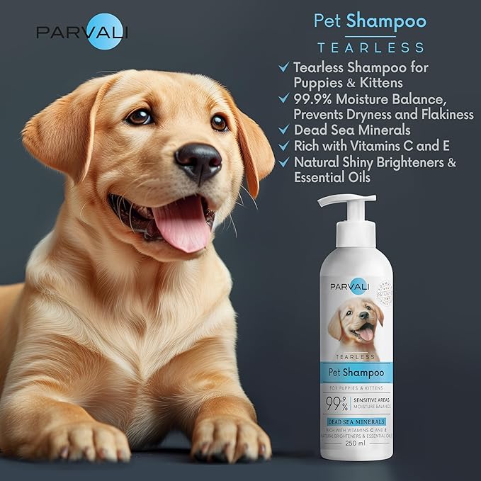 Natural Dead Sea Puppies and Kittens Tearless Shampoo (250 ml, 8.45 fl oz). Gentle, Eyes Safe, Antioxidant, Anti-Bacterial Formula. Rich with Minerals, Extra-Scented, Easy Application. Enjoy!