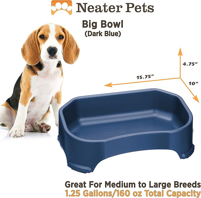 Neater Pet Brands Large Water Bowl for Dogs, Outdoor Dog Water Bowl (1.25 Gallon Extra-Large Capacity), Big Trough Style Food Dish for Indoors or Outside, No Spill Large Dog Bowls, Dark Blue