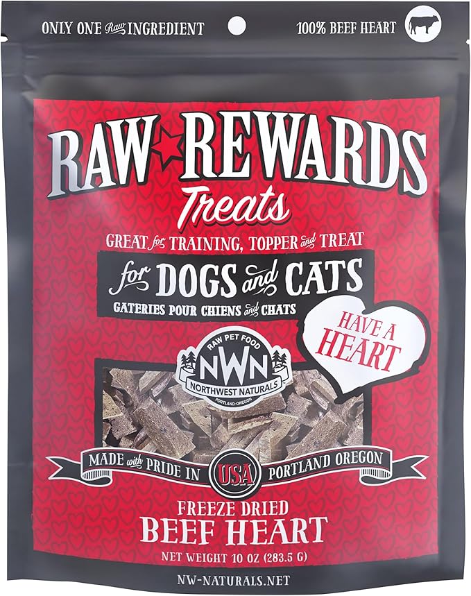 Northwest Naturals Raw Rewards Freeze-Dried Beef Heart Treats for Dogs and Cats - Bite-Sized Pieces - Healthy, 1 Ingredient, Human Grade Pet Food, All Natural - 10 Oz (Pack of 3)