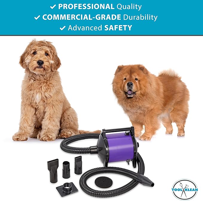 GustyAir Mini Dog Blow Dryer - Professional, Commercial Grade Force Dryer for Groomers - Quiet, High Velocity Air Dryer, Hose Attachments, Variable Speed, No Heating Element - USA Company - Purple