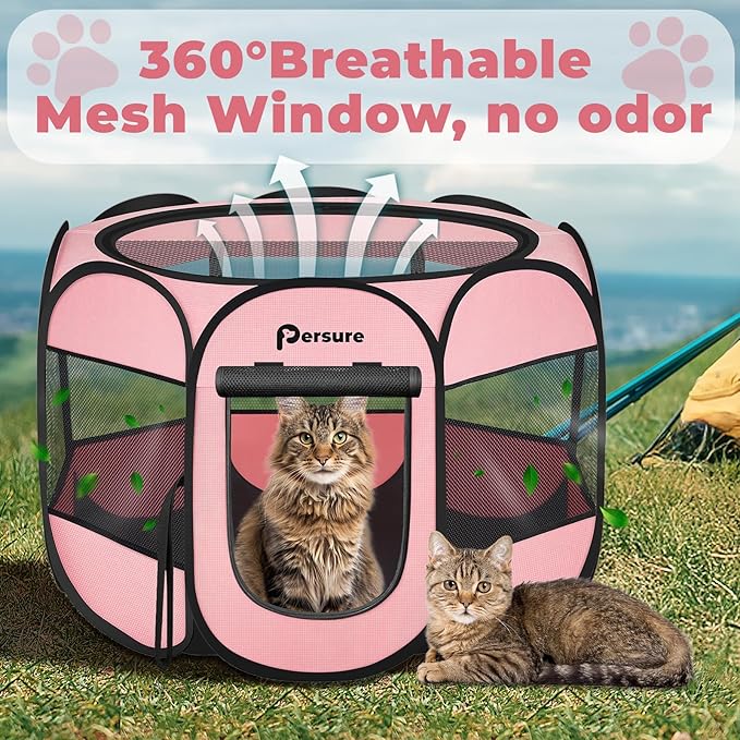 Dog Cat Playpen Indoor Outdoor for Puppy Pet Dog Cat Recovery After Surgery, Dog Tent Crates Cage Indoor/Outdoor, Portable Pop Up Dog Kennel with Carrying Case for Travel (Premium Pink, Small)