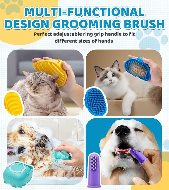 4PCS Dog Bath Brush Pet Massage Shampoo Brush Dog Scrubber for Dog Washing Brush Scrubber Pet Bath Massage Brush with Soft Silicone Bristles for Dog Cat Grooming Cleaning, Blue