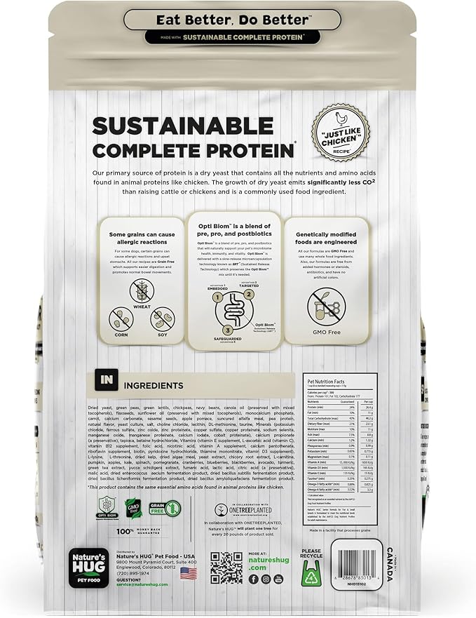 Nature's HUG Dry Dog Food, Senior-Toy & Small Breeds, 5 lb. Bag, Chicken Flavor Plant-Based Protein Vegetarian Kibble, Grain-Free, Allergen-Free, Complete Protein & Balanced Nutrition