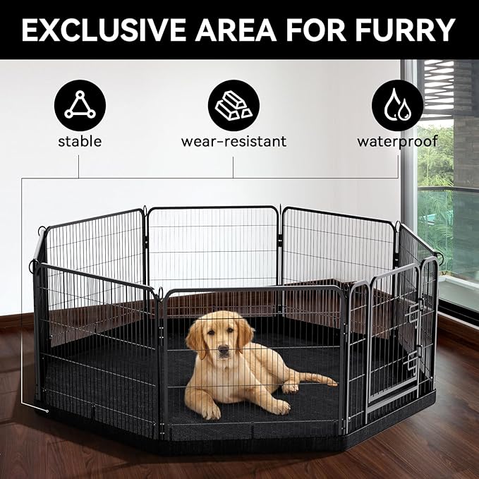 PJYuCien Dog Playpen Plus Storage Bag for Camping, 32" H Dog Pen with Extra Hard Bottom and Top，Heavy Duty Foldable Puppy Playpen for Puppies/Small and Medium Dogs, 8 Panels