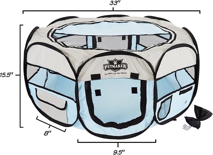 Pet Playpen - 33x15 Pop-Up Dog Kennel with Carry Bag - Portable Play Pen for Dogs, Cats, Rabbits, and Small Animals up to 25lbs by PETMAKER (Blue)