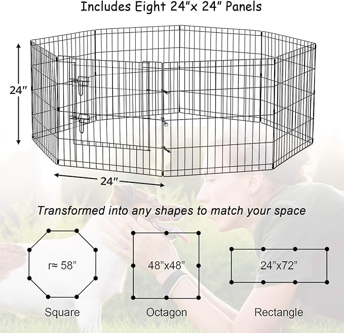 Puppy Pet Playpen 8 Panel 24 Inch Indoor Outdoor Metal Portable Folding Animal Exercise Dog Fence Ideal for Pet Animals Dog Cat Rabbit Breed Puppy (24" x 24" x 8)