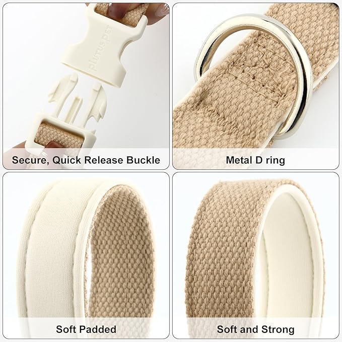 Plutus Pet Cotton Dog Collar, Heavy Duty Collar with Soft Padding, Adjustable and Comfortable for Small Medium and Large Dogs, Beige, XS