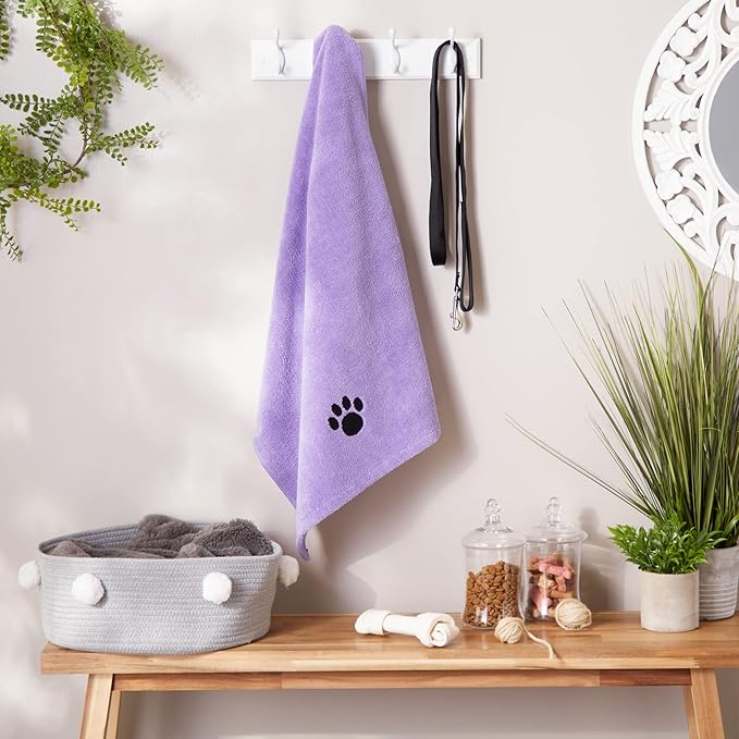 Bone Dry Pet Grooming Microfiber Towel, Embroidered Collection, X-Large,41x23.5, Lavender