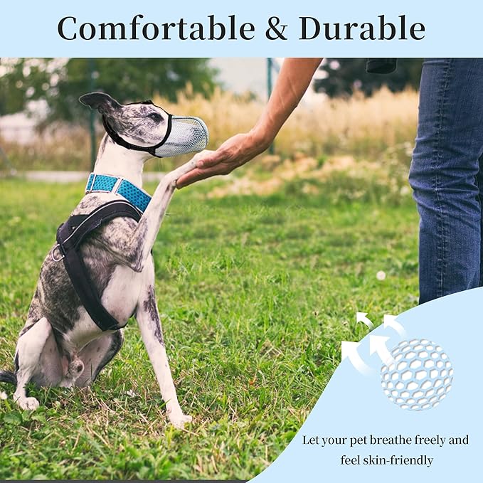 Blue Dog Muzzle, Breathable Soft Muzzle for Large Dogs to Anti & Prevent Barking Chewing Biting, Reflective & Adjustable Basket Muzzle with Air Mesh for Doberman Blue L