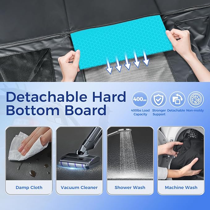 Back Seat Extender for Dogs - PU Leather Dog Car Seat Cover for Back Seat with Hard Bottom - 100% Waterproof, Scratch-Proof and Anti-Slip Dog Hammock for Cars and SUVs (Holds 400 lbs)