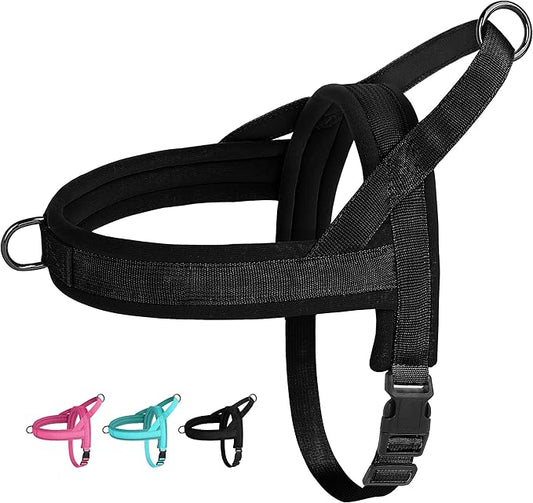 Beirui No Pull Dog Harness for Small Medium Dogs Puppies, Soft Neoprene Quick Fit Harness with Durable Front Clip & Back Clip, Lightweight Easy for Daily Walking (Black,M)
