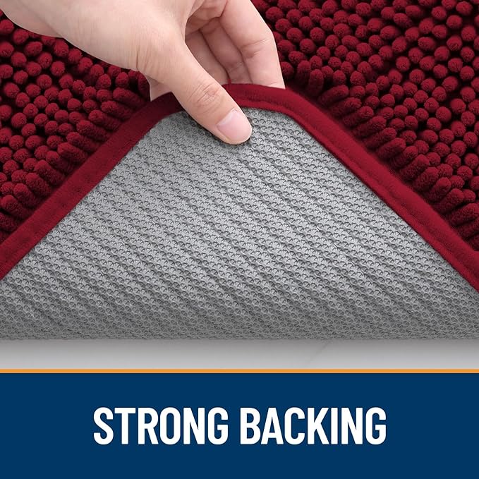 OLANLY Dog Door Mat for Muddy Paws 47x24, Absorbs Moisture and Dirt, Absorbent Non-Slip Washable Mat, Quick Dry Chenille, Mud Mat for Dogs, Entry Indoor Door Mat for Inside Floor, Burgundy