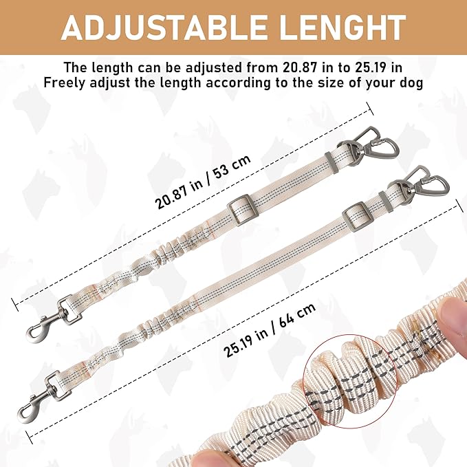 GAMUDA Dog Harness, Collar and Seat Belt Set, Vehicle Safety Harness, Retractable Adjustable Pet Seatbelts with Travel Strap and Carabiner for Most Cars (Beige, L)