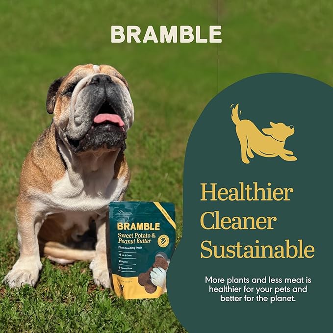 BRAMBLE Dog Treats. Plant-Based Treats for Dogs, Wheat-Free Everyday Dog Treats. Sweet Potato & Peanut Butter, Soft & Chewy Cookies. 8 oz