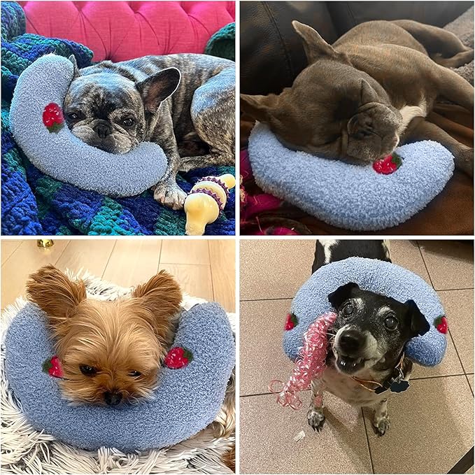 BABORUI Large Dog Calming Pillow for Dogs, U Shaped Dog Neck Pillow for Joint Relief Sleeping Improve, Machine Washable Pet Pillow for Dogs & Cats(Blue)