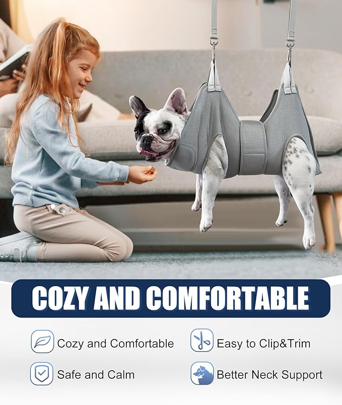 Dog Grooming Hammock, M Dog Hammock for Nail Trim,Silver Gray Dog Grooming Harness Holder Dog Hanger for Nail Trimming with Thick Neck Support