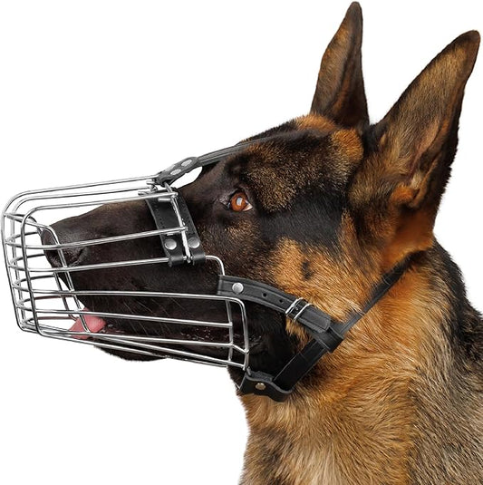 BRONZEDOG Dog Muzzle Wire Basket Metal Mask for Small, Medium and Large Dogs, Breathable, Dog can Drink, Adjustable, Padded, Training, Prevents Biting (Size 6: German Shepherds)