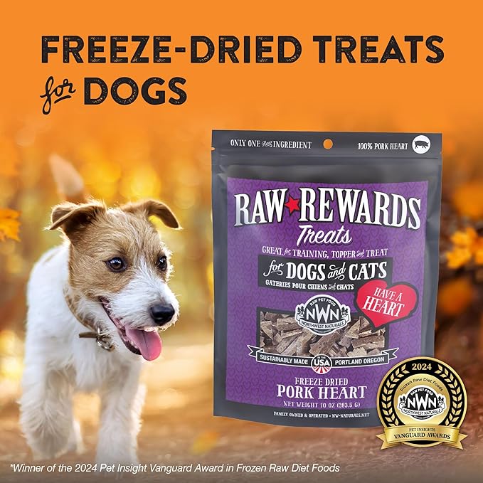 Northwest Naturals Raw Rewards Freeze-Dried Pork Heart Treats for Dogs and Cats - Bite-Sized Pieces - Healthy, 1 Ingredient, Human Grade Pet Food, All Natural - 10 Oz (Pack of 3)