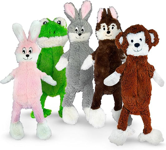 FGA MARKETPLACE Bundle of 5 Flat NO Stuffing NO Squeak Plush Dog Toys, Funny Style Will Entertain Your Dog for Hours, Recommended for Small and Medium Dog 21 INCH Long